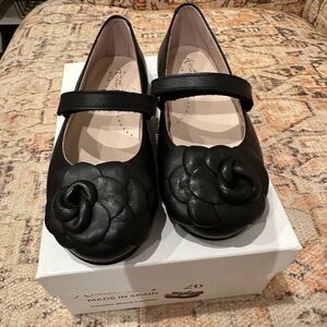 Chic Black Kids Dress Shoes with Floral Accent